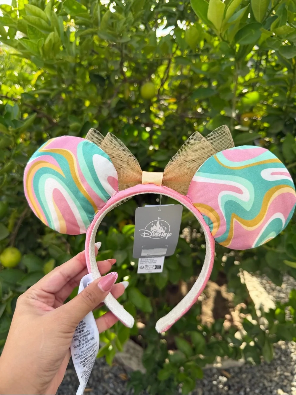 Swirl Pattern Mouse Ear Headband with Gold Tulle Bow